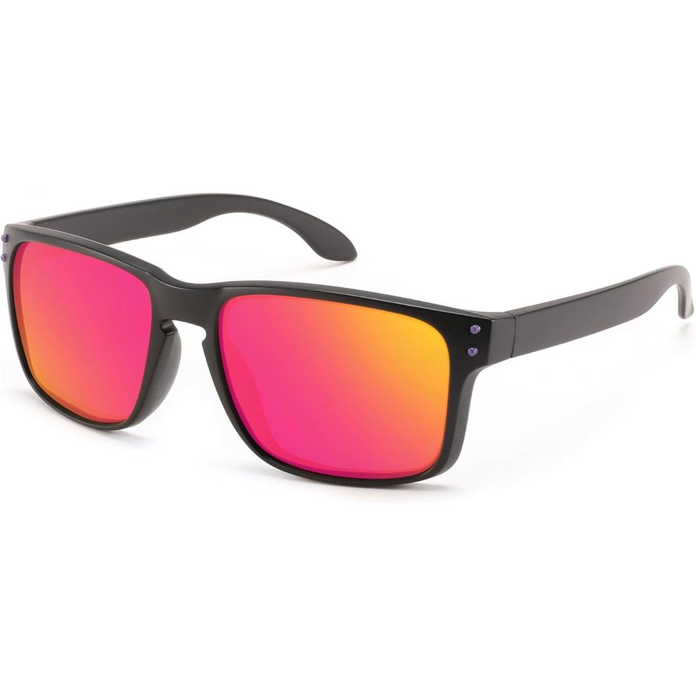 imageFEISEDY Men Sunglasses PolarizedSquare Vintage Cycling Running Fishing Golf Hiking Sports Sun Glasses B0080Polarized Red Mirrored Lenses With Black Temples 004