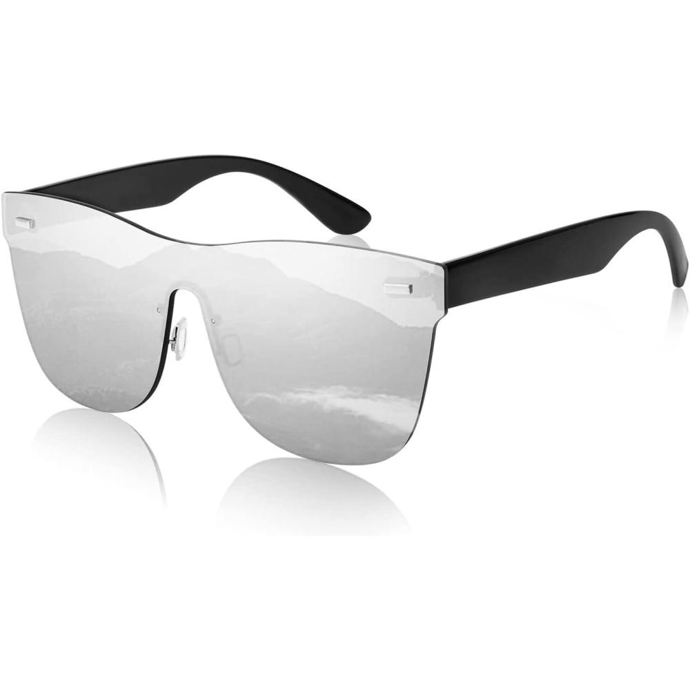 imageFEISEDY Mirrored Rimless Sunglasses One Piece Lens Reflective Sunglasses for Women Men B2647Sliver