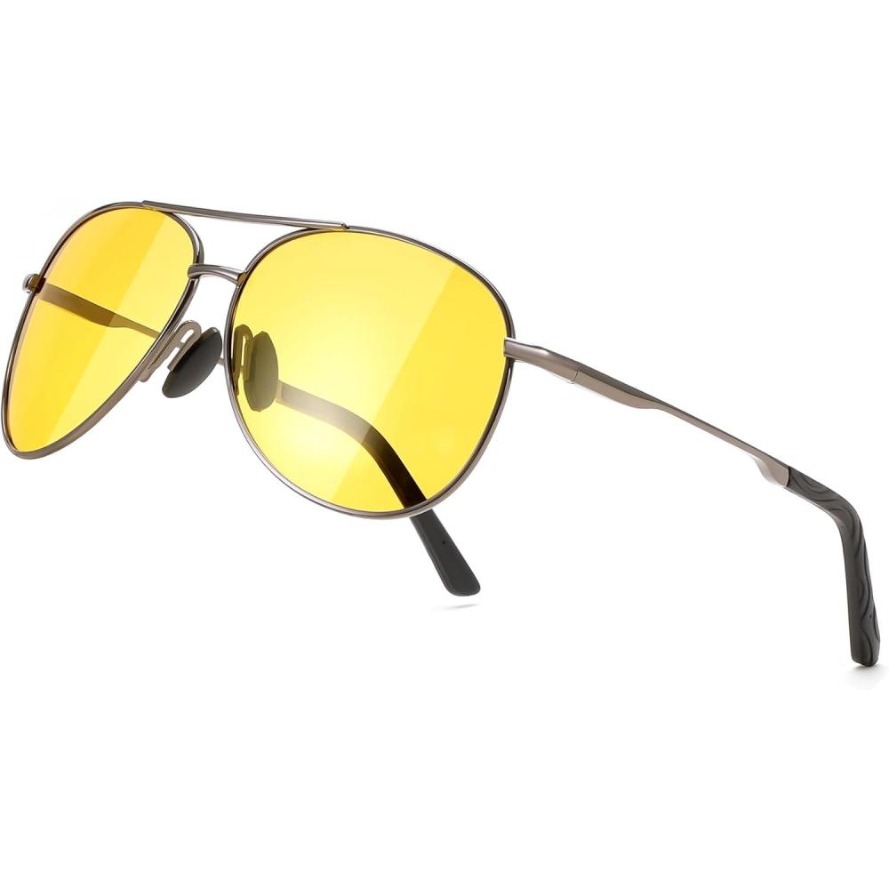 imageFEISEDY Night Driving Glasses Night Vision Aviator Anti Glare Eyewear for Men Women B2294Yellow