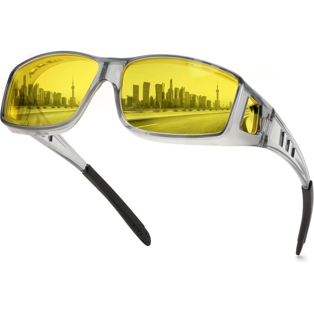 imageFEISEDY Night Driving Sunglasses Polarized Fit Over Sunglasses for Men Yellow Lenses Anti Glare Glasses B0225Grey 1