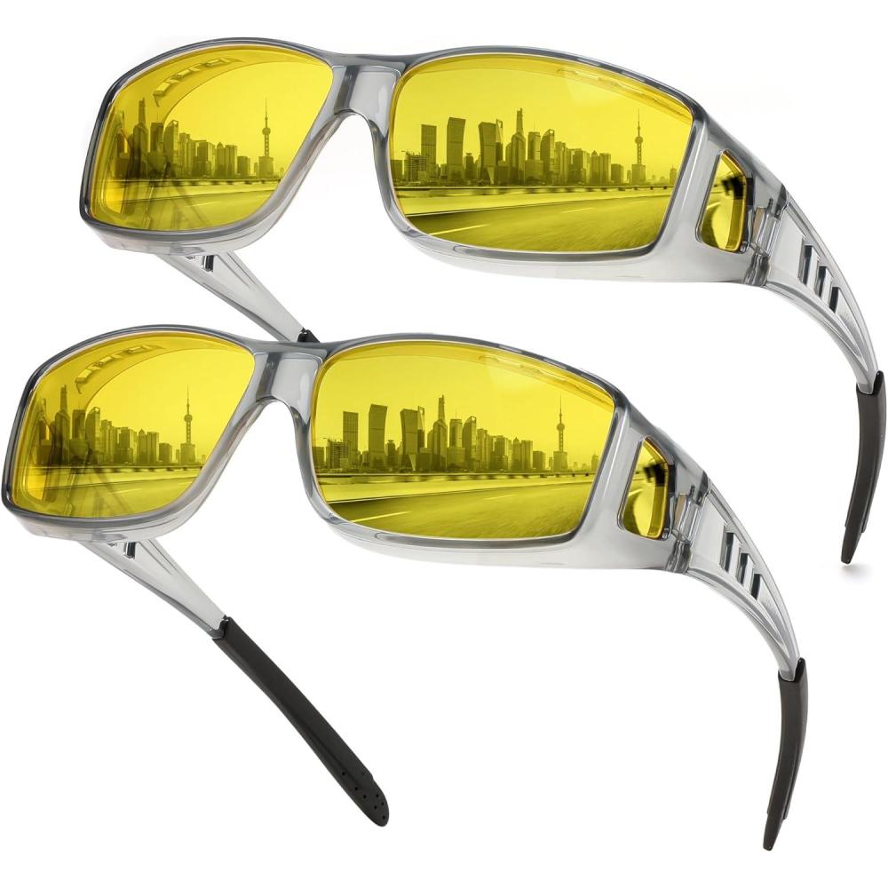 imageFEISEDY Night Driving Sunglasses Polarized Fit Over Sunglasses for Men Yellow Lenses Anti Glare Glasses B0225Grey2