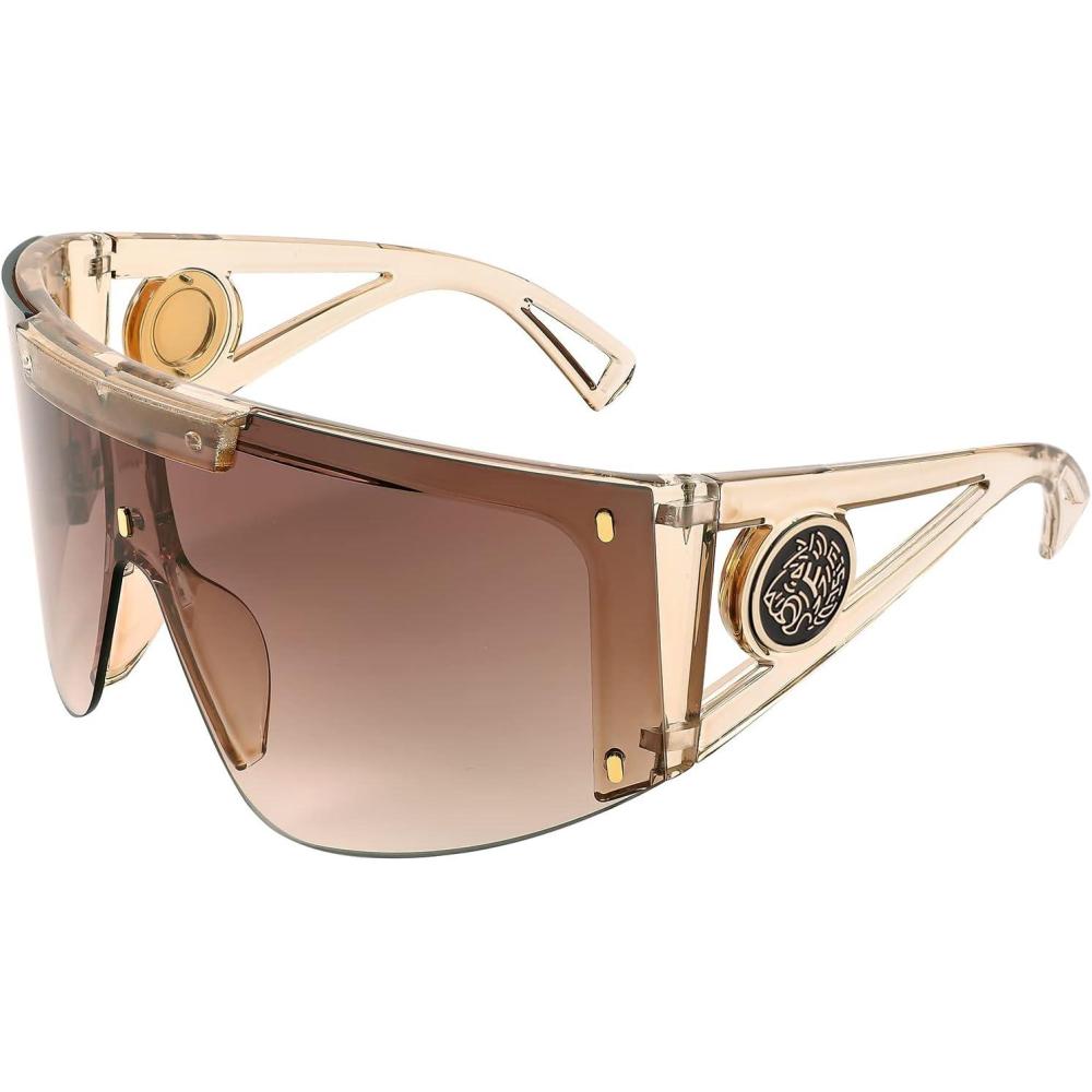 imageFEISEDY One Piece Oversized Sunglasses for Men Women Big Shades Wrap Shield Sunglasses for Cycling Driving Vacation B4027Champagne Frame Gradual Tea Lens