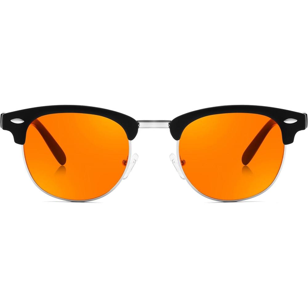 imageFEISEDY Orange Blue Light Blocking Glasses for Woman Men Amber Lenses Computer Gaming Glasses for Better SleepSemirimlessmatte Black