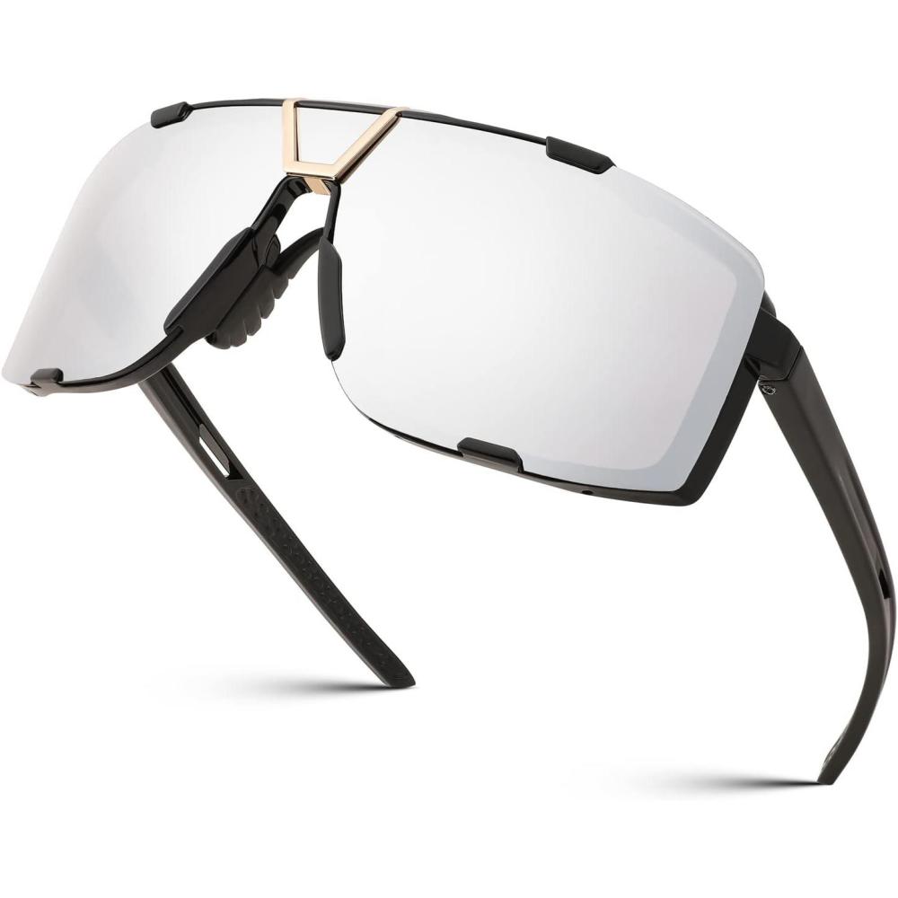 imageFEISEDY Outdoor Sports Sunglasses for Men Women Cycling Running Driving Glasses UV400 Protection B2342002 Black  White Mirrored Lens