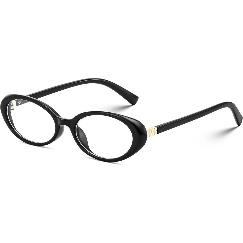 imageFEISEDY Oval Blue Light Glasses for Woman Vintage Small Face Lightweight Eyeglasses Retro Nerd Y2K Frame B0290Black