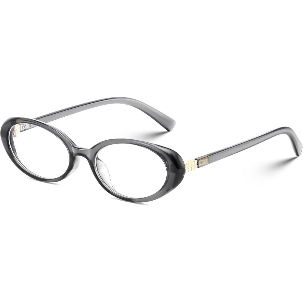 imageFEISEDY Oval Blue Light Glasses for Woman Vintage Small Face Lightweight Eyeglasses Retro Nerd Y2K Frame B0290Transparent Grey