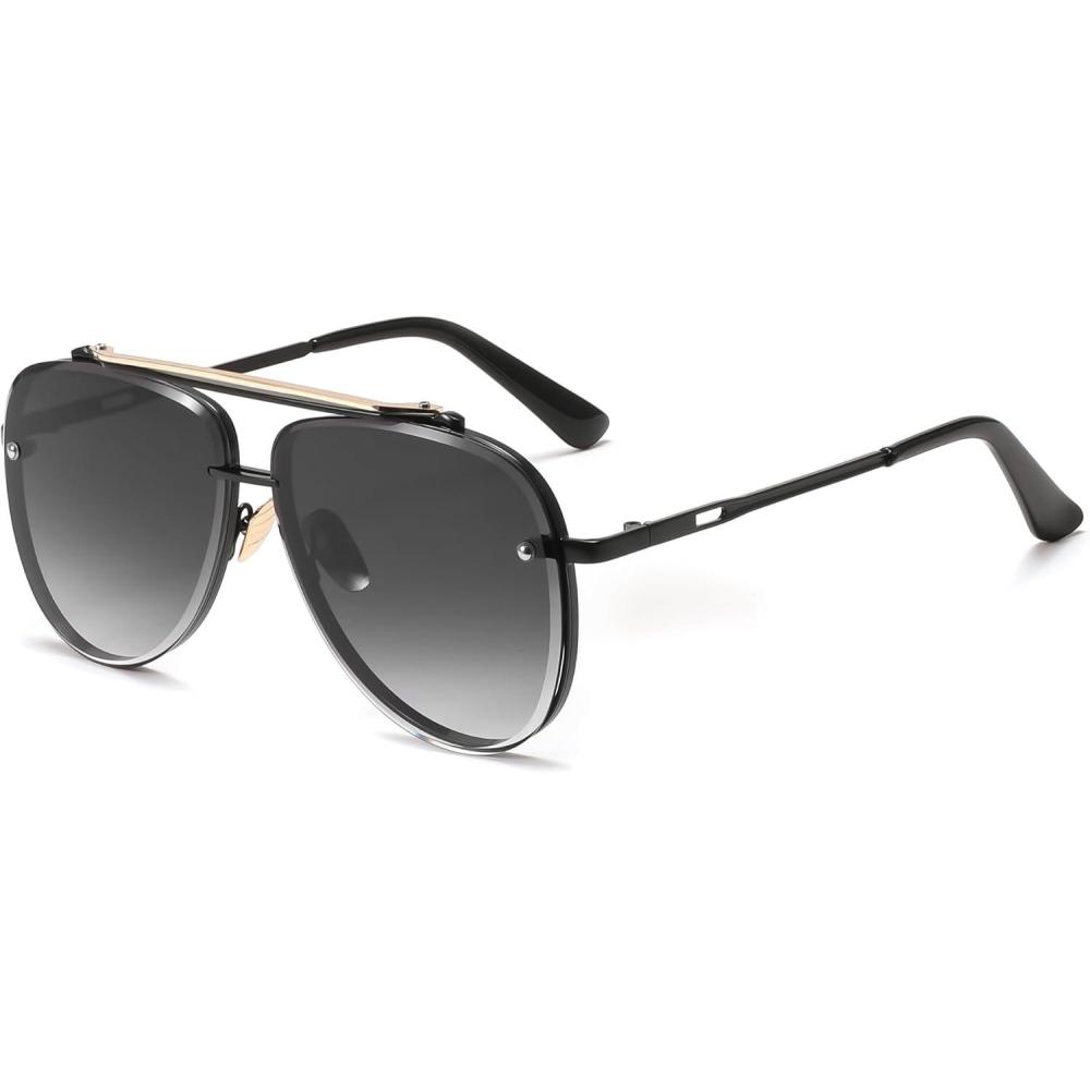 imageFEISEDY Oversized Aviator Sunglasses for Men Women Vintage Sun Glasses Metal Frame Gradient Shades B0105Black FrameGradient Grey Lens
