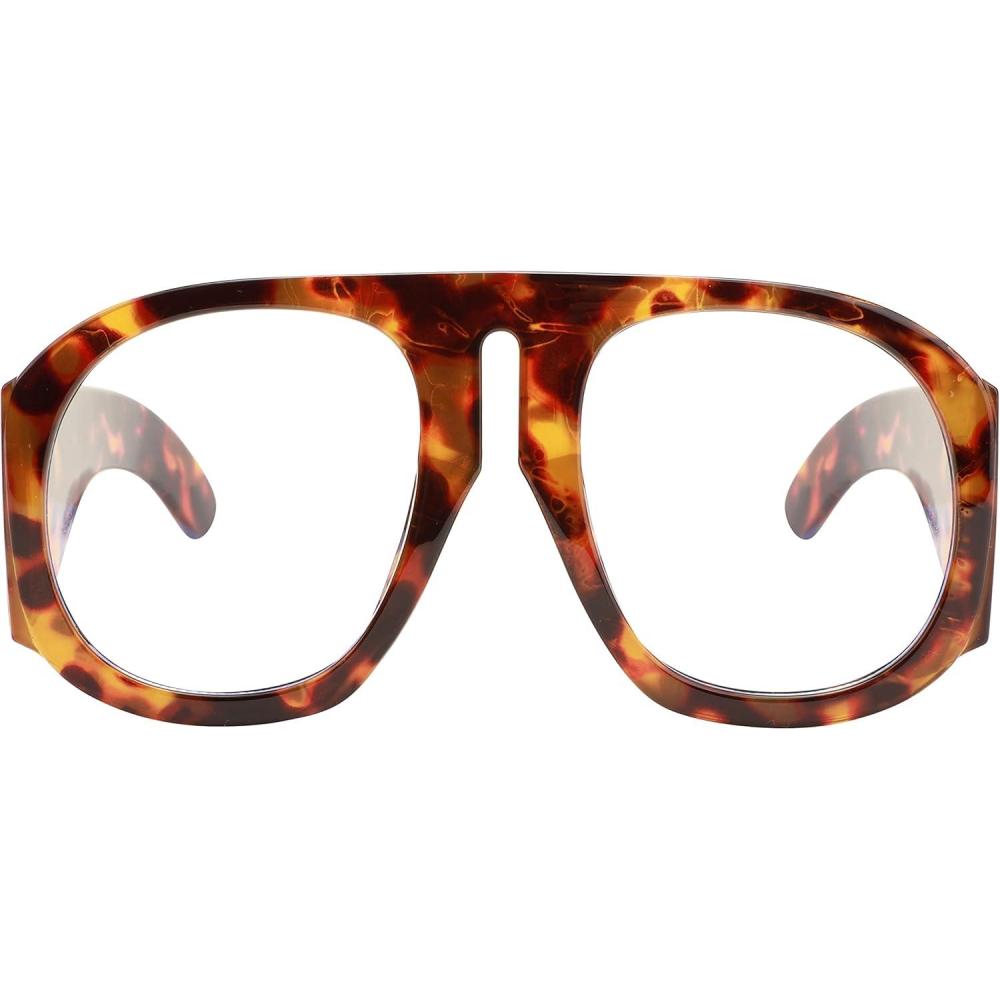 imageFEISEDY Oversized Blue Light Blocking Glasses Women Men Big Plastic Aviator Frame Eyewear Clear Lens Computer Glasses B2371002 Leopard Frame