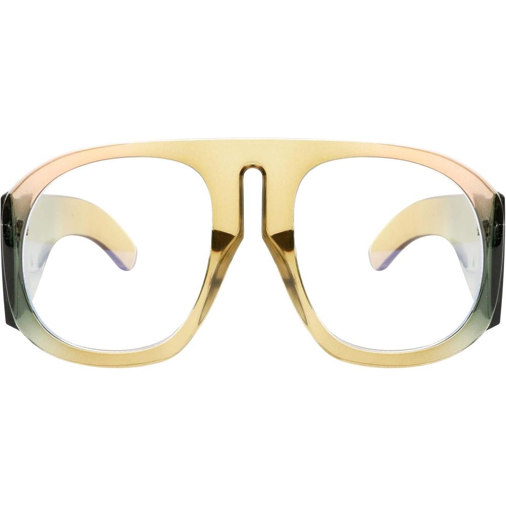 imageFEISEDY Oversized Blue Light Blocking Glasses Women Men Big Plastic Aviator Frame Eyewear Clear Lens Computer Glasses B2371004 Yellow Pink Green Mosaic Frame