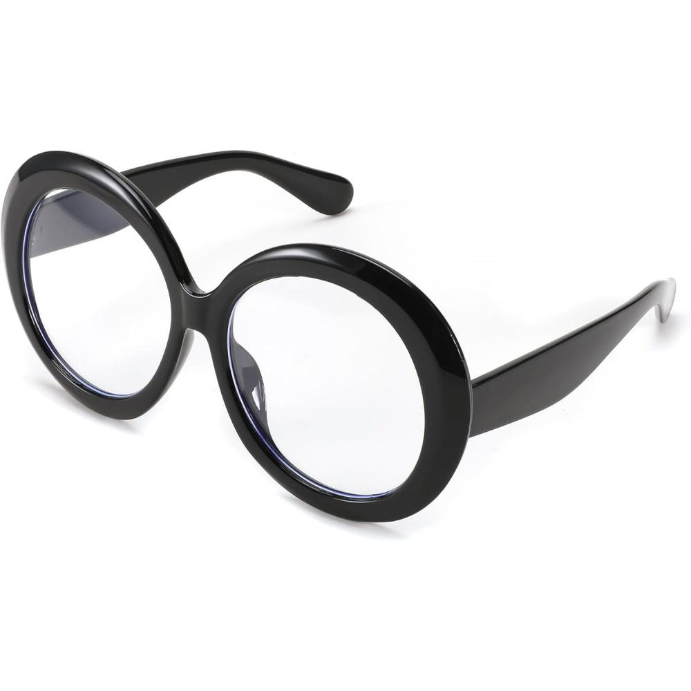 imageFEISEDY Oversized Blue Light Blocking Glasses Women Men Retro Big Round Frame Eyewear Clear Lens Computer Glasses B2997001 Black