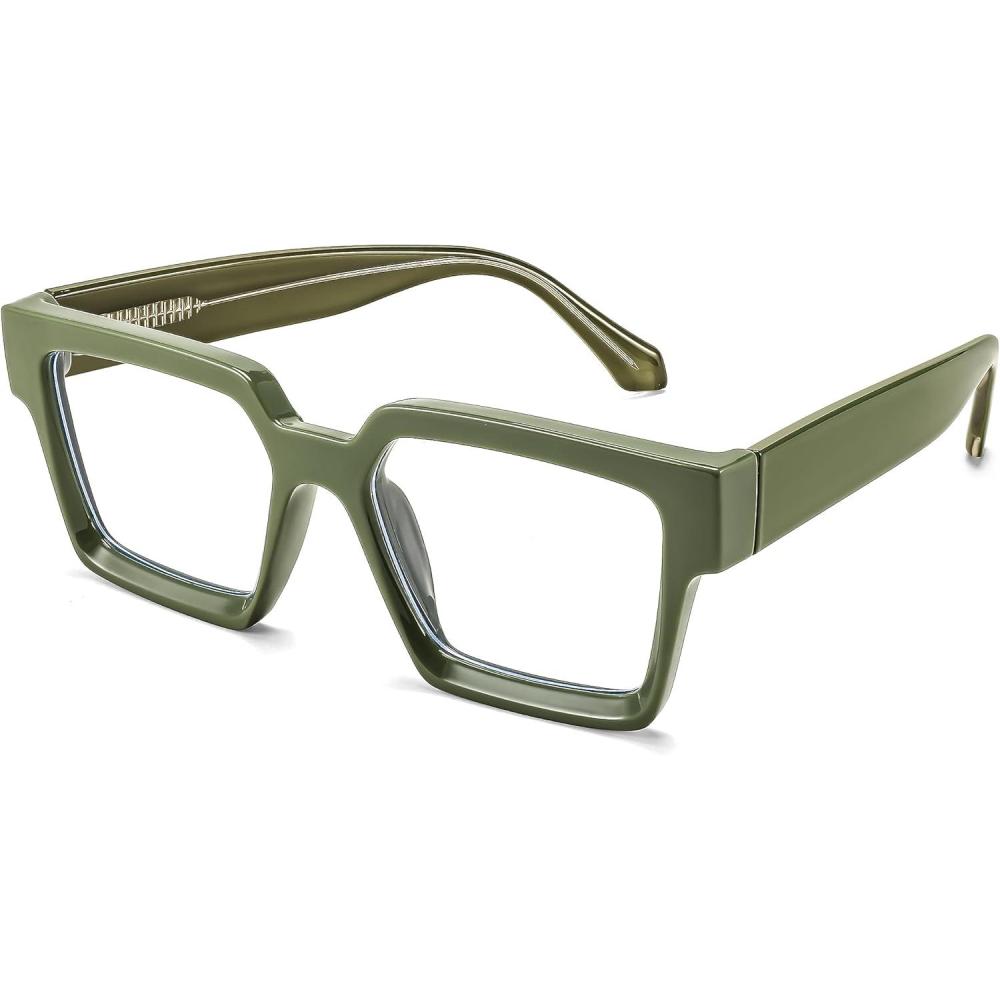 imageFEISEDY Oversized Blue Light Glasses for Women Men TR90 Retro Square Anti Eyestrain Glasses Rectangle Fashion Frame B0037002 Green