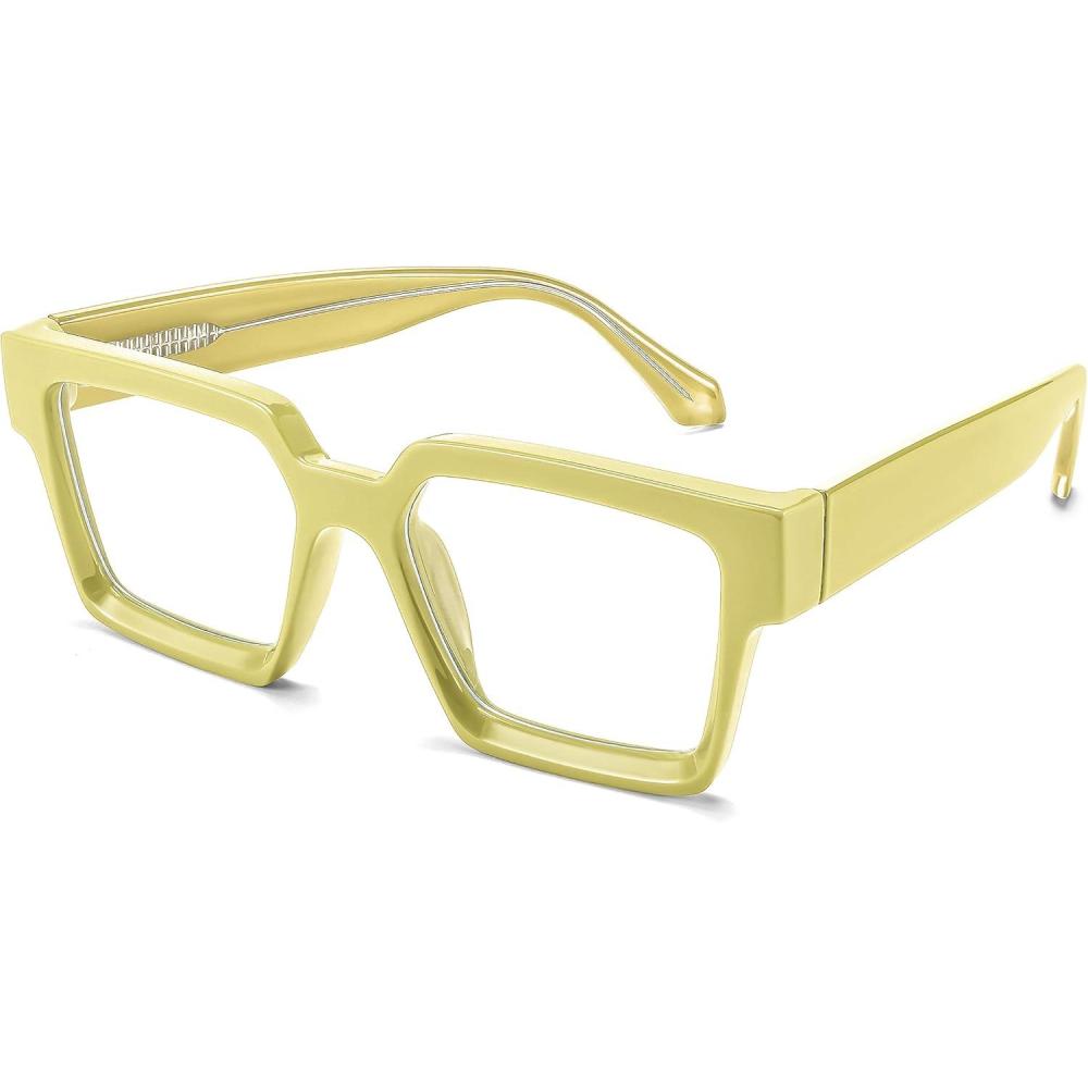 imageFEISEDY Oversized Blue Light Glasses for Women Men TR90 Retro Square Anti Eyestrain Glasses Rectangle Fashion Frame B0037003 Yellow