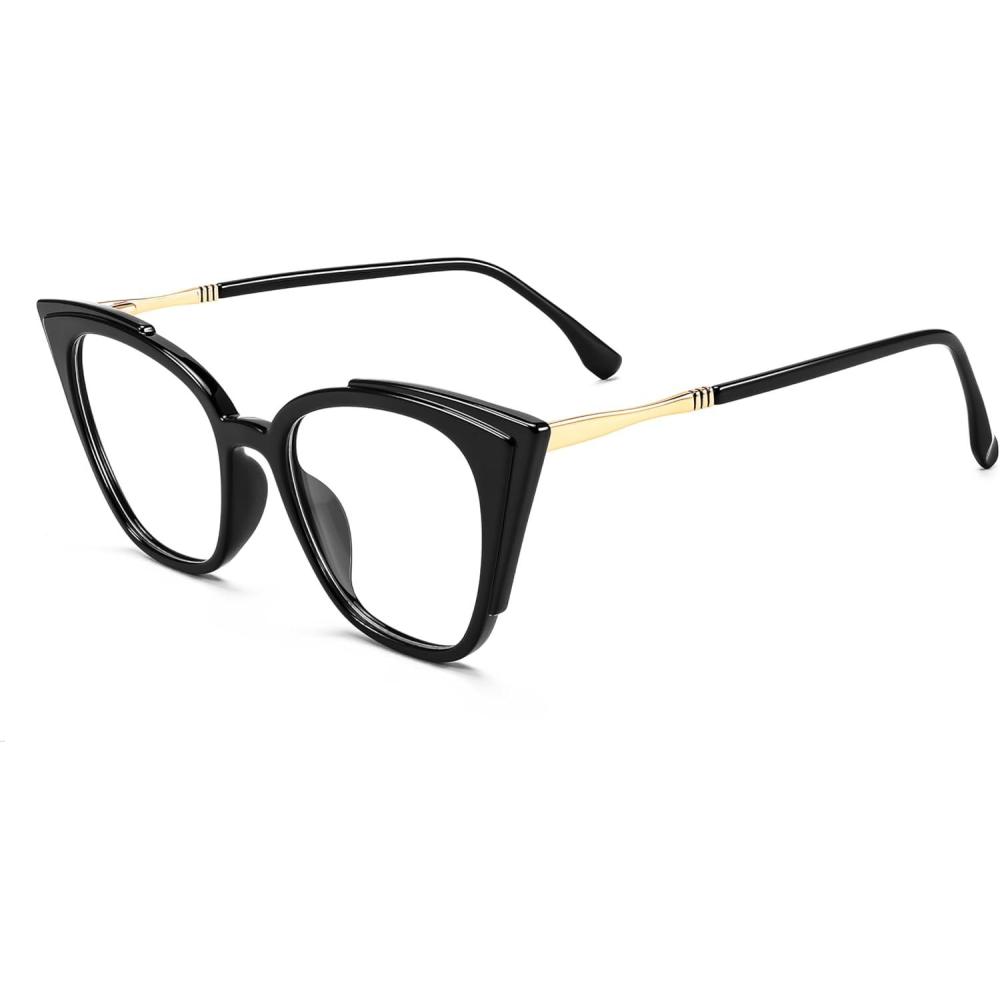 imageFEISEDY Oversized Cat Eye Glasses Frame Non Prescription Eyeglasses with Clear Lens Eyewear for Women Men B0066Black