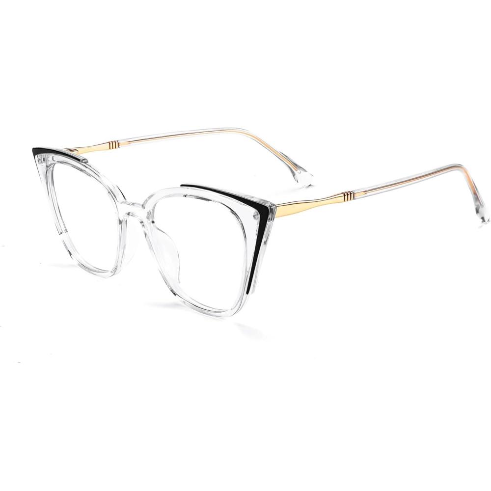 imageFEISEDY Oversized Cat Eye Glasses Frame Non Prescription Eyeglasses with Clear Lens Eyewear for Women Men B0066Clear