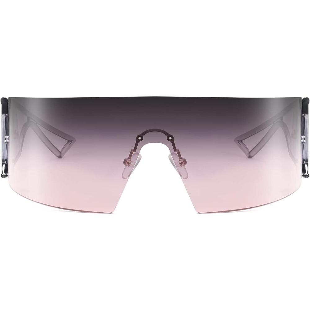 imageFEISEDY Oversized Flat Top Futuristic Wrap Sunglasses One Piece Goggles for Women Men Fashion Shades B4054Transparent Grey FrameGradient Purple