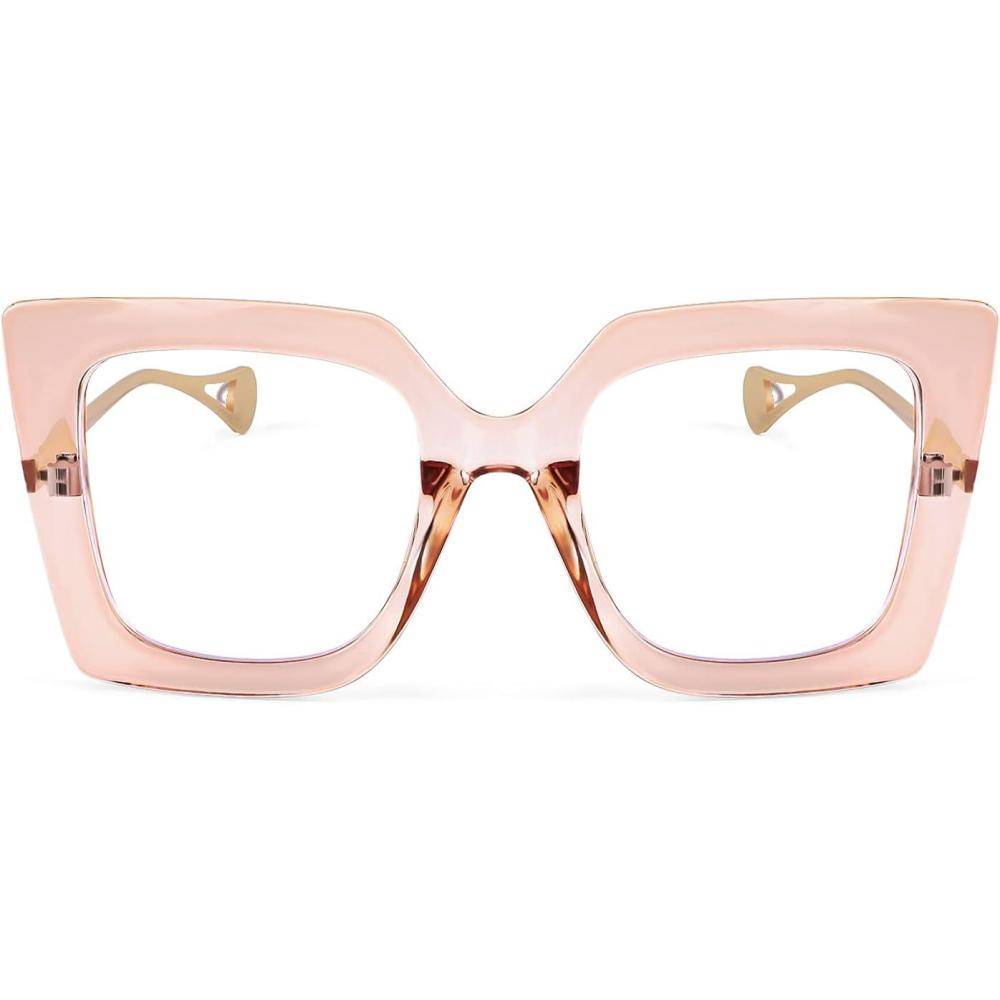 imageFEISEDY Oversized Square Blue Light Blocking Glasses Eye Strain Glare Pearl Inlay Arm Cat Eye Fashion Eyewear B2639Champagne