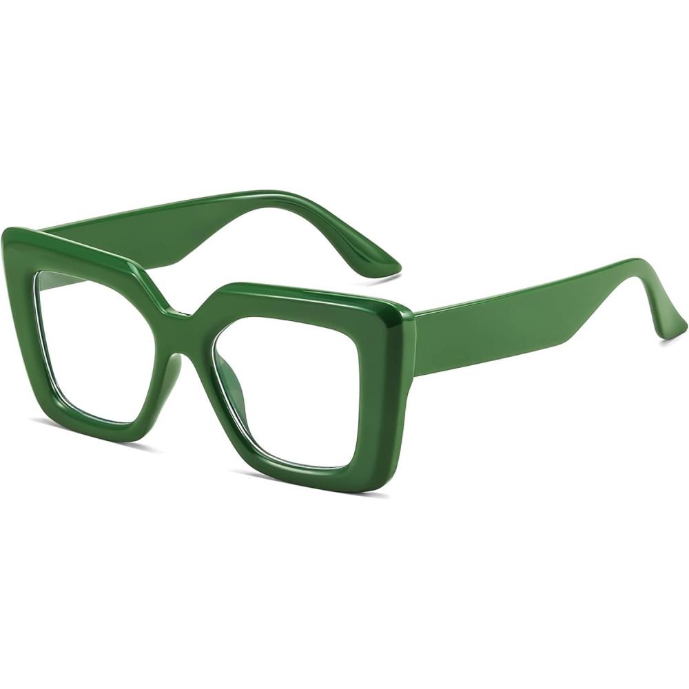 imageFEISEDY Oversized Square Blue Light Blocking Glasses for Women Men Fashion Computer Glasses Reduce Eye Strain B0111Green