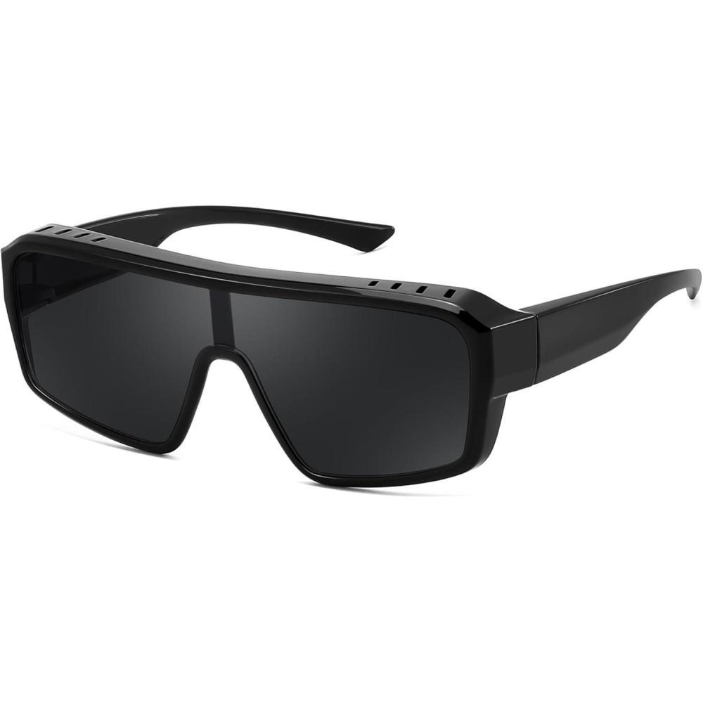 imageFEISEDY Oversized Square Sunglasses Fit Over Glasses for Men Women Wraparound One Piece Shades Driving Outdoors B0332BlackGrey