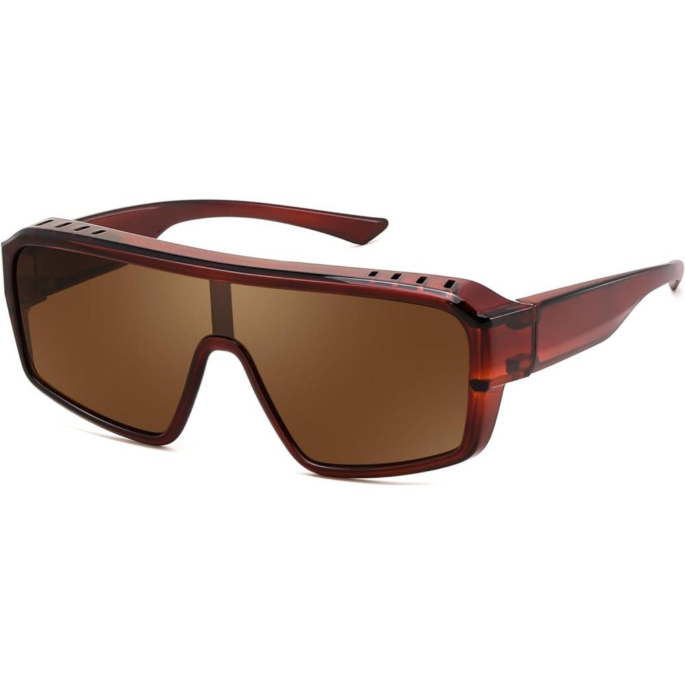 imageFEISEDY Oversized Square Sunglasses Fit Over Glasses for Men Women Wraparound One Piece Shades Driving Outdoors B0332Brown
