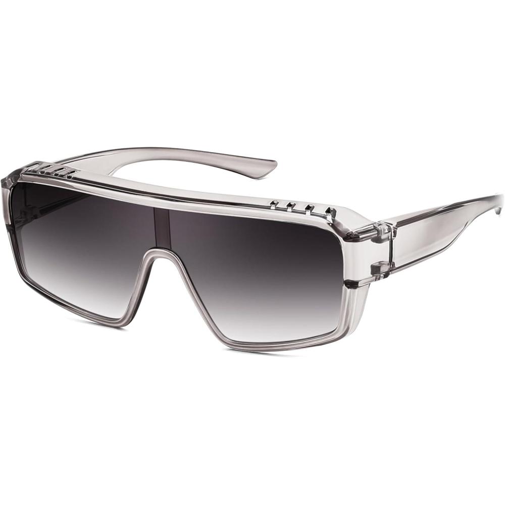 imageFEISEDY Oversized Square Sunglasses Fit Over Glasses for Men Women Wraparound One Piece Shades Driving Outdoors B0332Grey