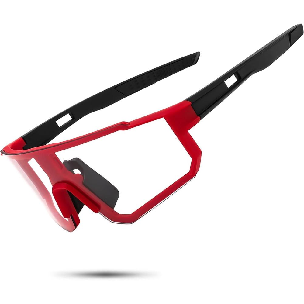imageFEISEDY Photochromic Cycling Glasses for Men Women Clear Mountain Bike Sunglasses Sports Baseball B0133Red