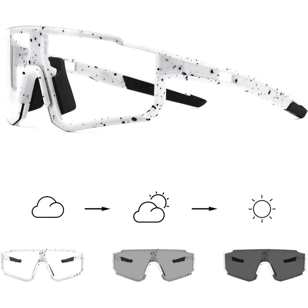 imageFEISEDY Photochromic Cycling Glasses for Men Women Clear Mountain Bike Sunglasses Sports Baseball B0133White