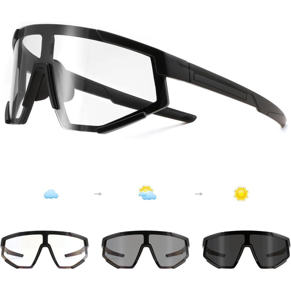 imageFEISEDY Photochromic Sports Sunglasses for Men Women Night Vision Cycling Driving Running Glasses B0233Black Frame