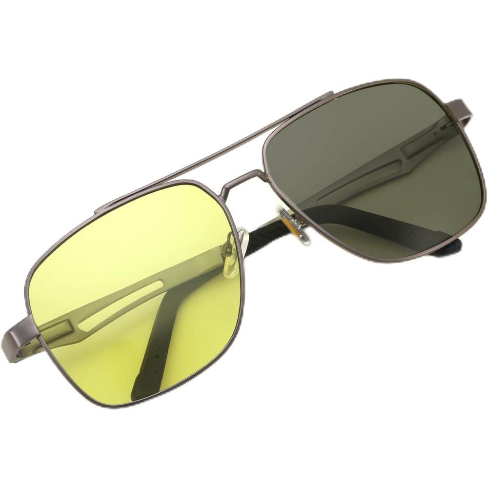 imageFEISEDY Polarized Aviator Photochromic Sunglasses Men Women for Day and Night Driving Metal Frame B0172Gun Greyyellow