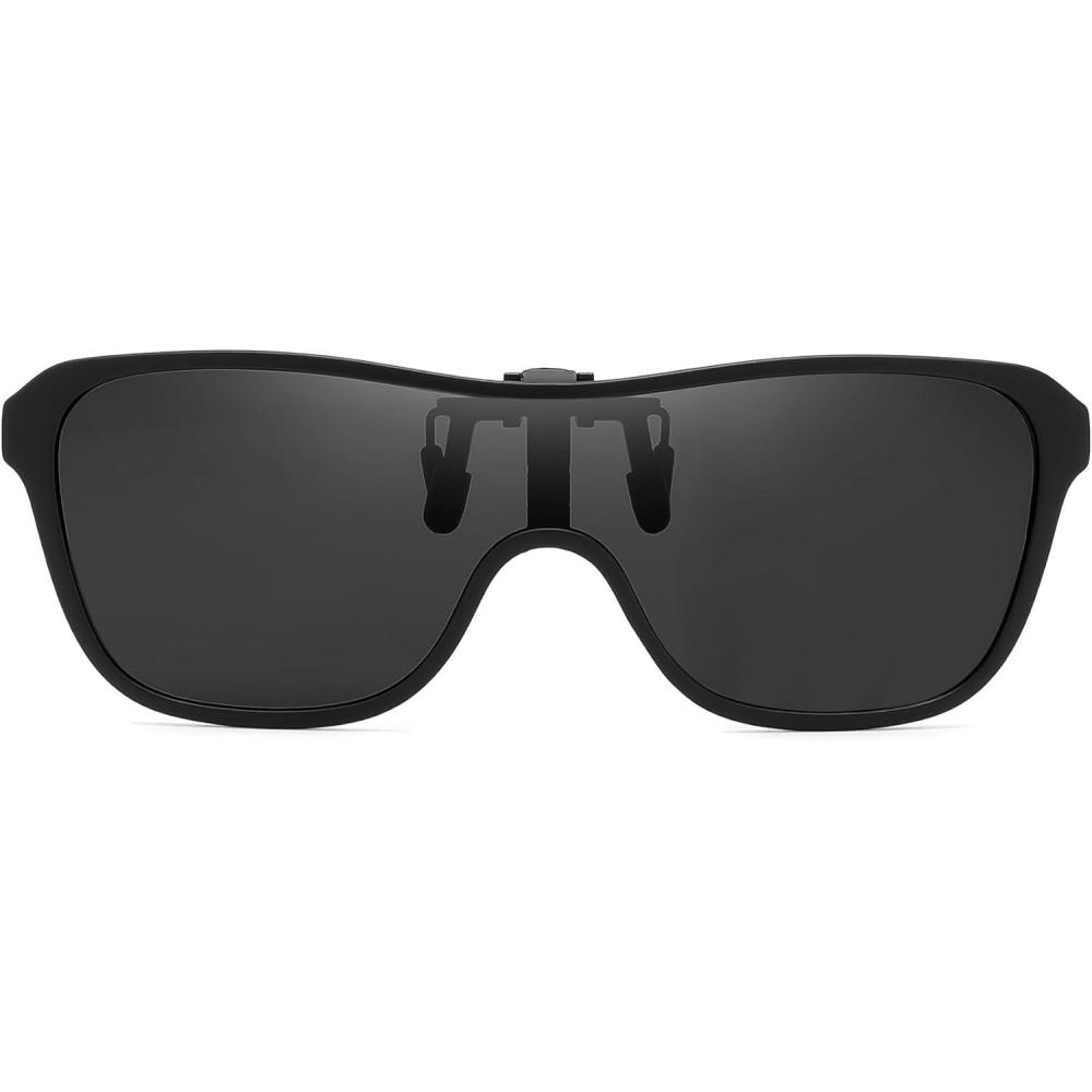 imageFEISEDY Polarized Clipon Flip Up One Piece Sunglasses for Glasses TAC Lenses B0346Black