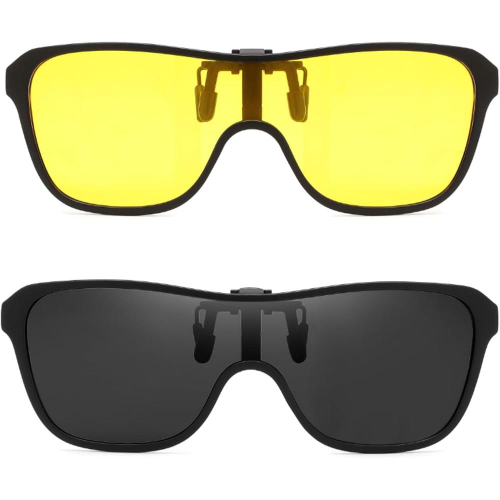imageFEISEDY Polarized Clipon Flip Up One Piece Sunglasses for Glasses TAC Lenses B0346Black1 Yellow1