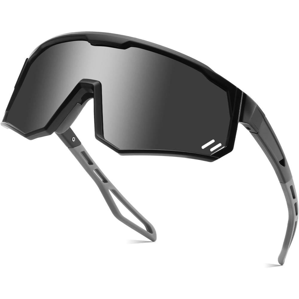 imageFEISEDY Polarized Cycling Glasses Sports Sunglasses UV400 Protection Baseball Running Glasses for Men Women Youth B0180Black Frame Grey Lens