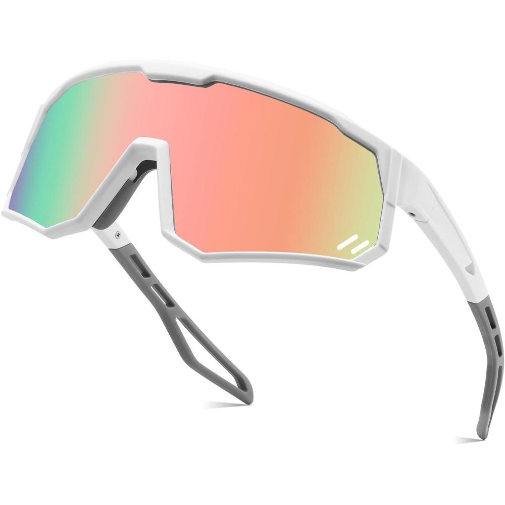 imageFEISEDY Polarized Cycling Glasses Sports Sunglasses UV400 Protection Baseball Running Glasses for Men Women Youth B0180White Frame Pink Mirrored Lens