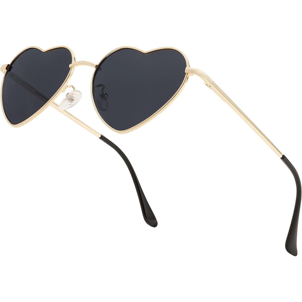 imageFEISEDY Polarized Heart Sunglasses Women Men Metal Frame Cute Lovely Glasses UV400 Protection B2375002 Gold FrameGray Lens