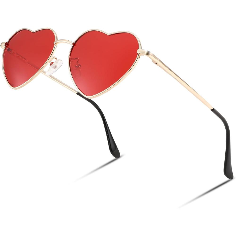 imageFEISEDY Polarized Heart Sunglasses Women Men Metal Frame Cute Lovely Glasses UV400 Protection B2375008 Gold FrameRed Lens