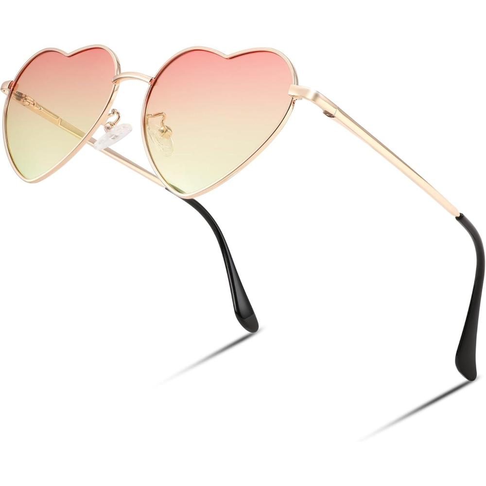 imageFEISEDY Polarized Heart Sunglasses Women Men Metal Frame Cute Lovely Glasses UV400 Protection B2375011 Gold FrameGradient Pink Lens
