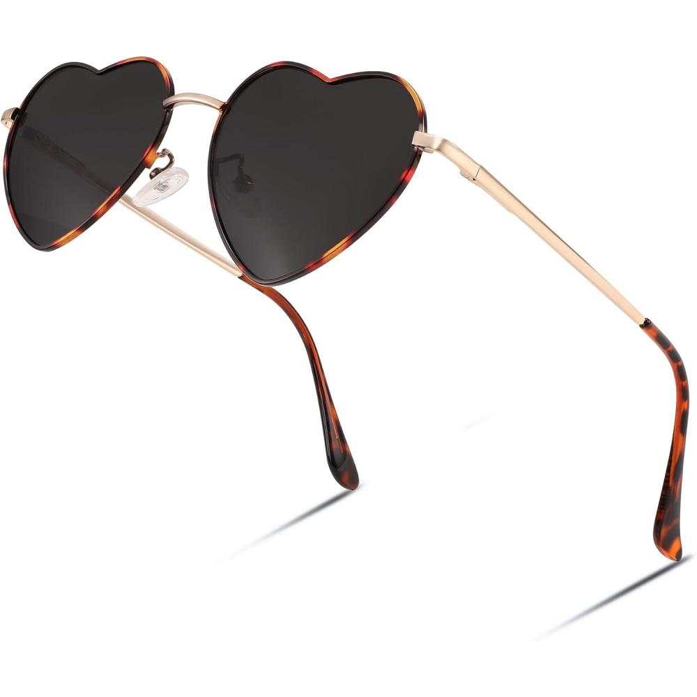 imageFEISEDY Polarized Heart Sunglasses Women Men Metal Frame Cute Lovely Glasses UV400 Protection B2375012 Gold FrameDark Brown Lens