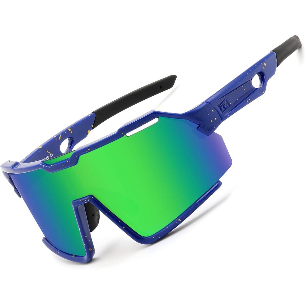 imageFEISEDY Polarized Kids Sunglasses Youth Sports Cycling ShadesUV400 Protection For Teens Baseball Tennis Sunglasses B0092Blue Frame Green Mirrored Lens