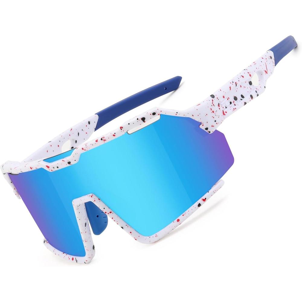 imageFEISEDY Polarized Kids Sunglasses Youth Sports Cycling ShadesUV400 Protection For Teens Baseball Tennis Sunglasses B0092Red Frame Red Mirrored Lens