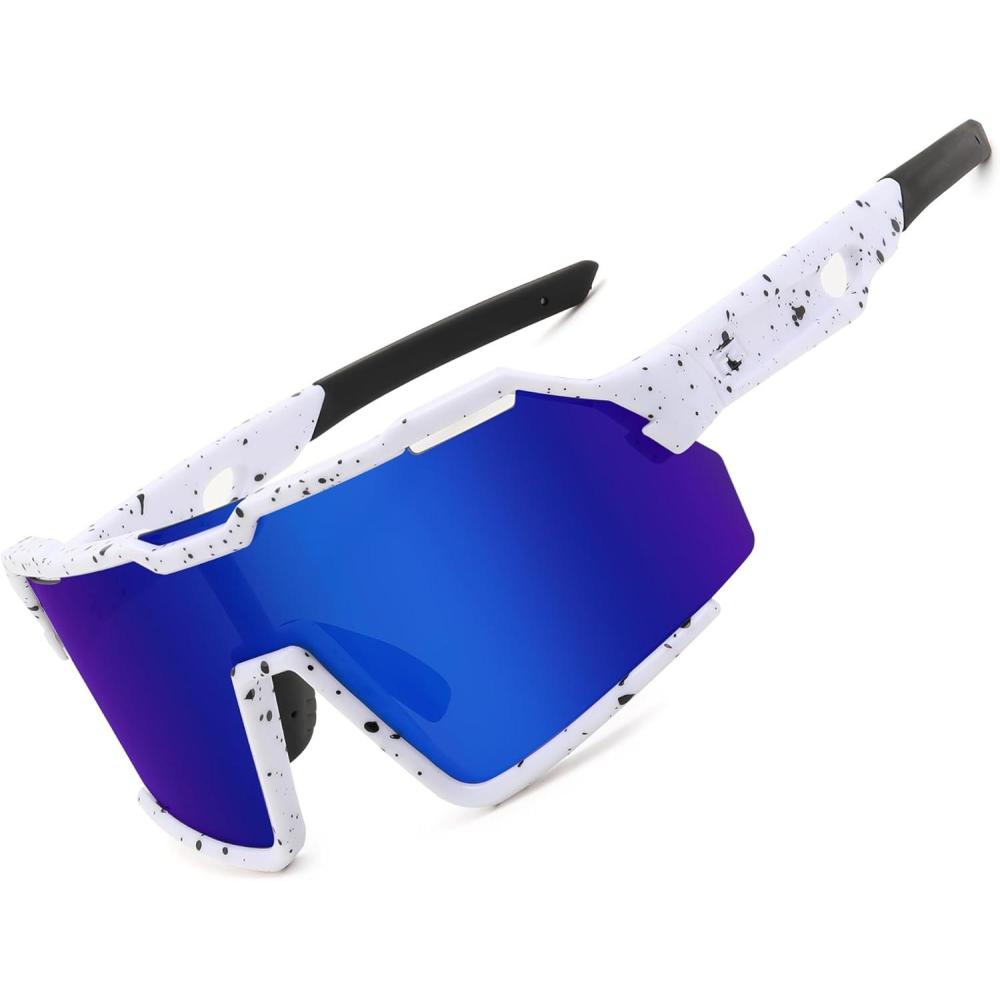 imageFEISEDY Polarized Kids Sunglasses Youth Sports Cycling ShadesUV400 Protection For Teens Baseball Tennis Sunglasses B0092White Frame Dark Blue Mirrored Lens