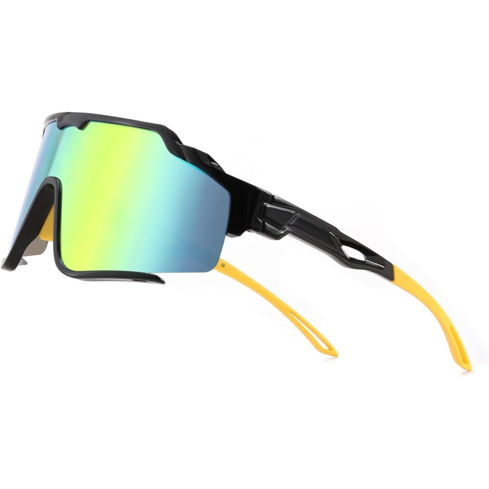 imageFEISEDY Polarized Sports Sunglasses for Men Women Baseball Cycling Fishing Sunglasses UV400 Protection B0134Black Frame Gold Mirrored Lens