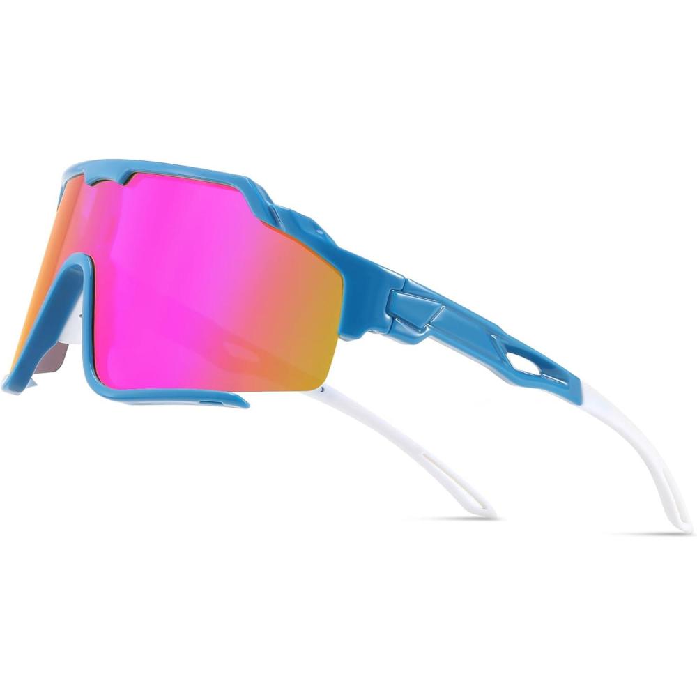 imageFEISEDY Polarized Sports Sunglasses for Men Women Baseball Cycling Fishing Sunglasses UV400 Protection B0134Blue Frame Purple Mirrored Lens