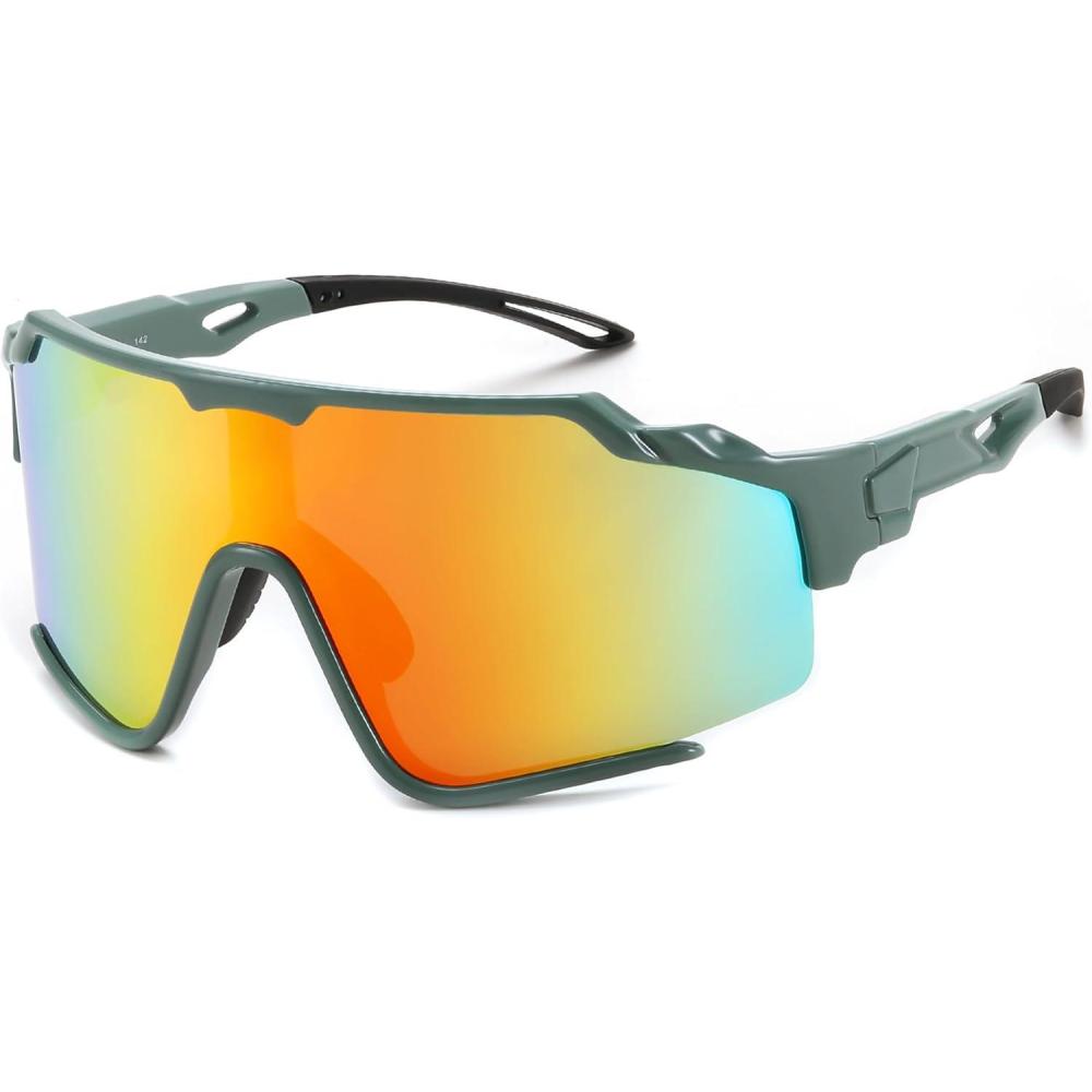 imageFEISEDY Polarized Sports Sunglasses for Men Women Baseball Cycling Fishing Sunglasses UV400 Protection B0134Dark Green Frame Red Green Mirrored Lens