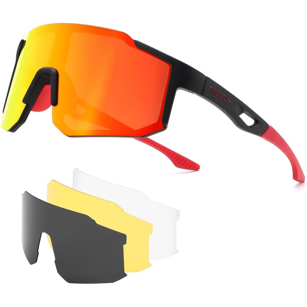 imageFEISEDY Polarized Sports Sunglasses for Men Women Youth Baseball Running Cycling UV400 Protection 4 Lenses B0279BlackRed