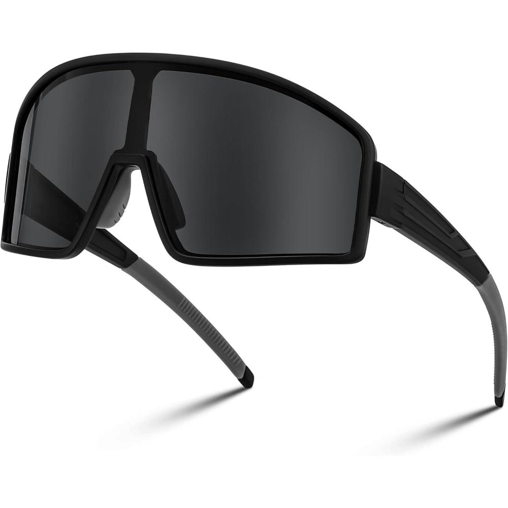 imageFEISEDY Polarized Sports Sunglasses for Men Women Youth Cycling Glasses Baseball Softball Sunglasses B2368Black Frame Grey Lens