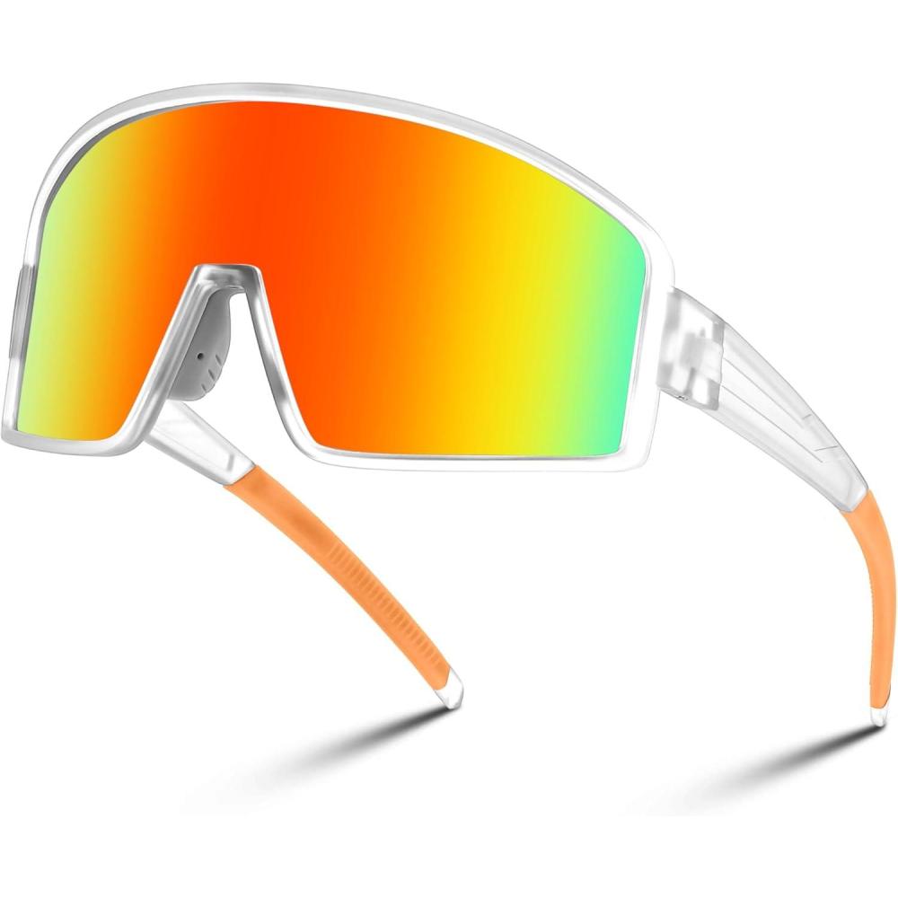 imageFEISEDY Polarized Sports Sunglasses for Men Women Youth Cycling Glasses Baseball Softball Sunglasses B2368Transparent Frame Yellow Mirror Lens