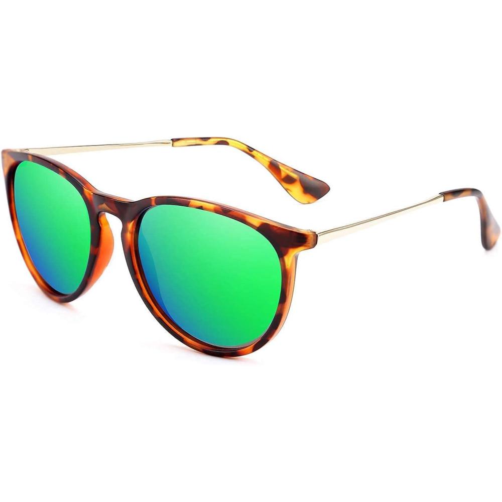 imageFEISEDY Polarized Sunglasses Women Men Vintage Round Classic Mirrored Sun Glasses B2571Leopard Green