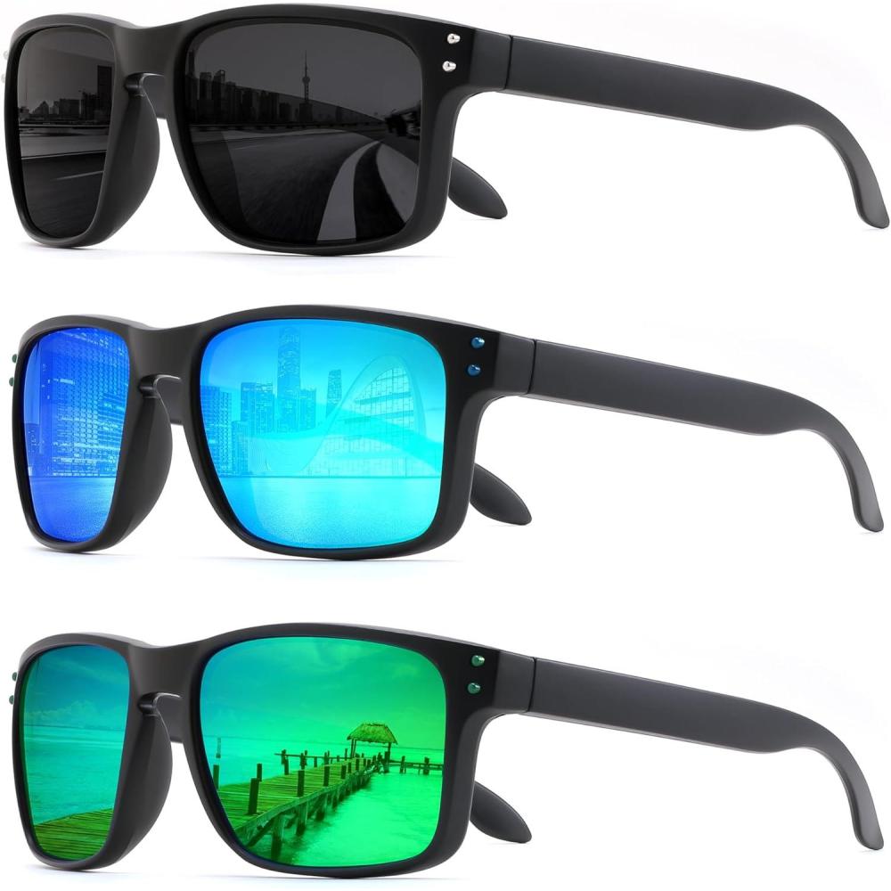 imageFEISEDY Polarized Sunglasses for Men Women Sports Driving Fishing Hiking Glasses UV400 Protection B00803packblackbluegreen