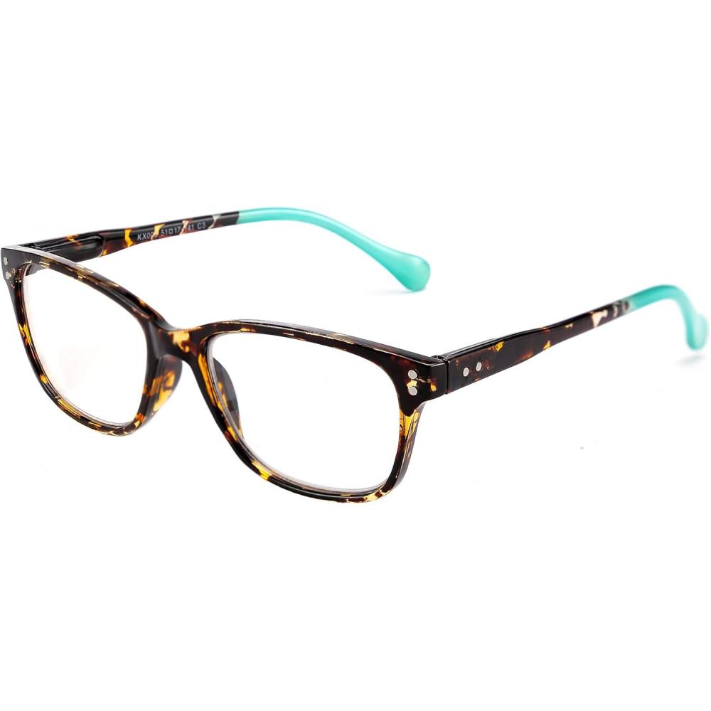imageFEISEDY Progressive Multifocus Rectangular Blue Light Blocking Reading Glasses TR90 Frame B2587Leopard Frame Green Temple