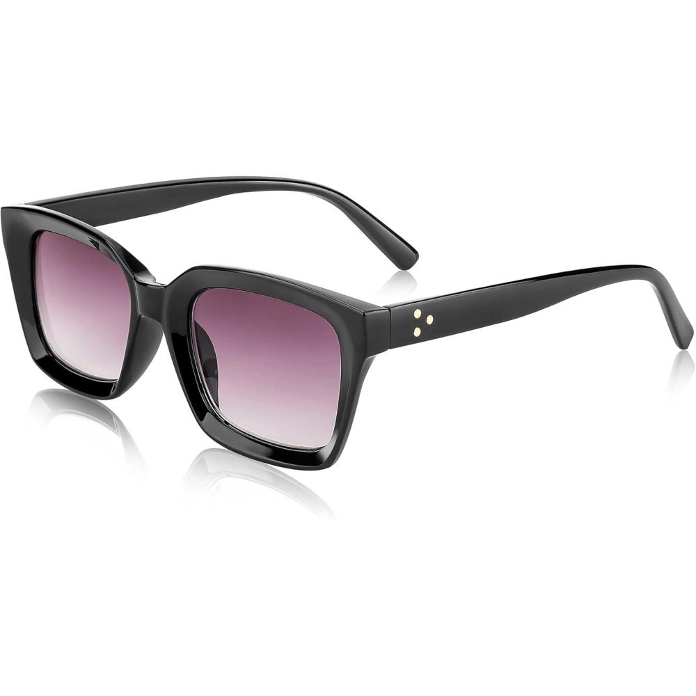 imageFEISEDY Reader Sunglasses for Women Men Square Tinted Reading Glasses B2895Black Frame Gradual Grey Lens