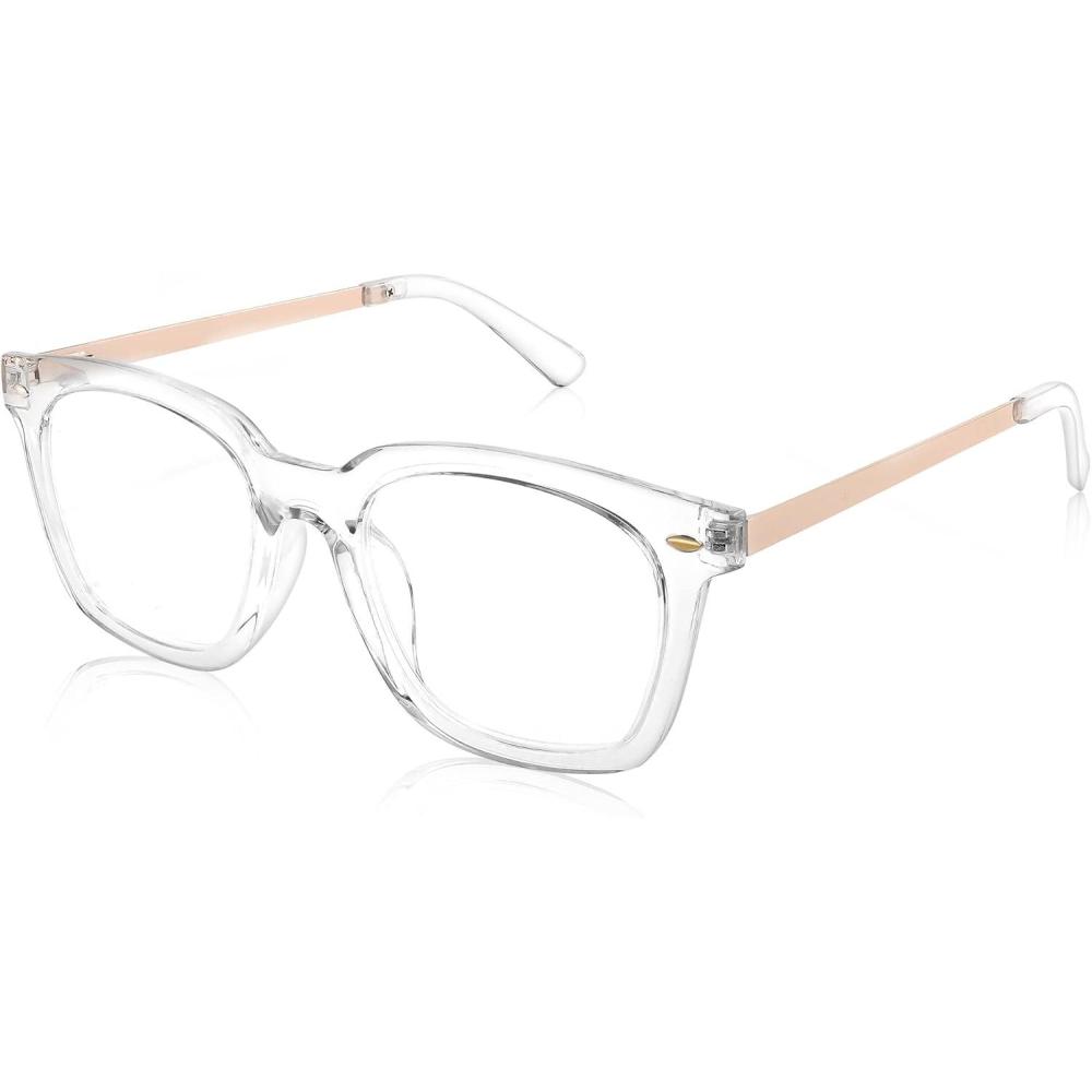 imageFEISEDY Reading Glasses Blue Light Blocking Square Oversized Glasses for Women and Men B4096Clear